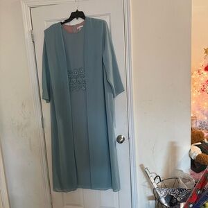 Elegant Blue Long Dress with Lace Detail